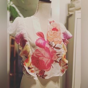 Crop silk desigual top